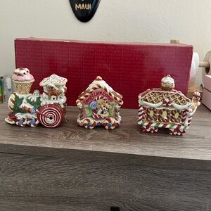 Vtg 2001 Fitz & Floyd Candy Lane Express Train Christmas 3 Piece Set Orig Box